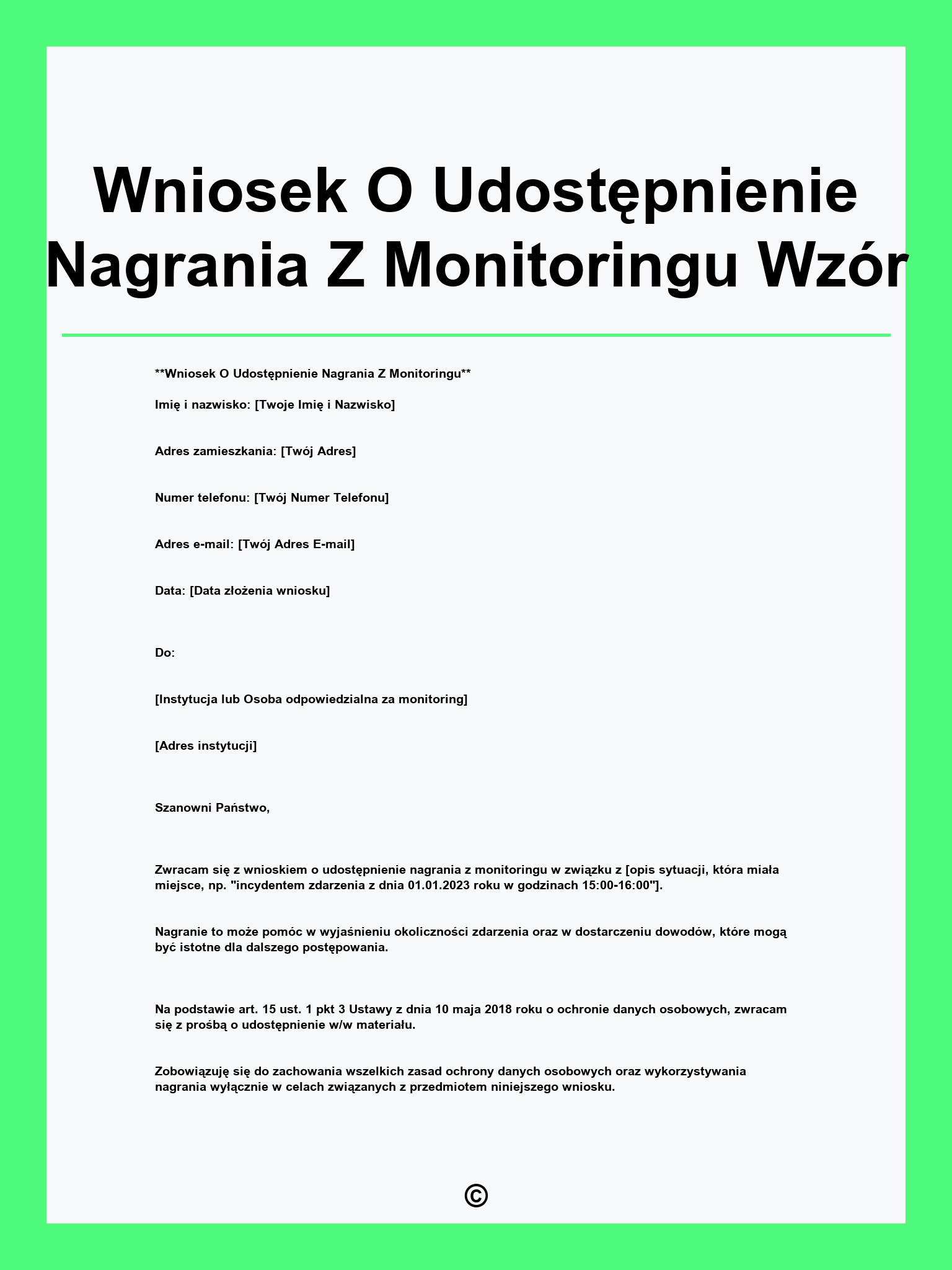 Wniosek O Udostępnienie Nagrania Z Monitoringu Wzór