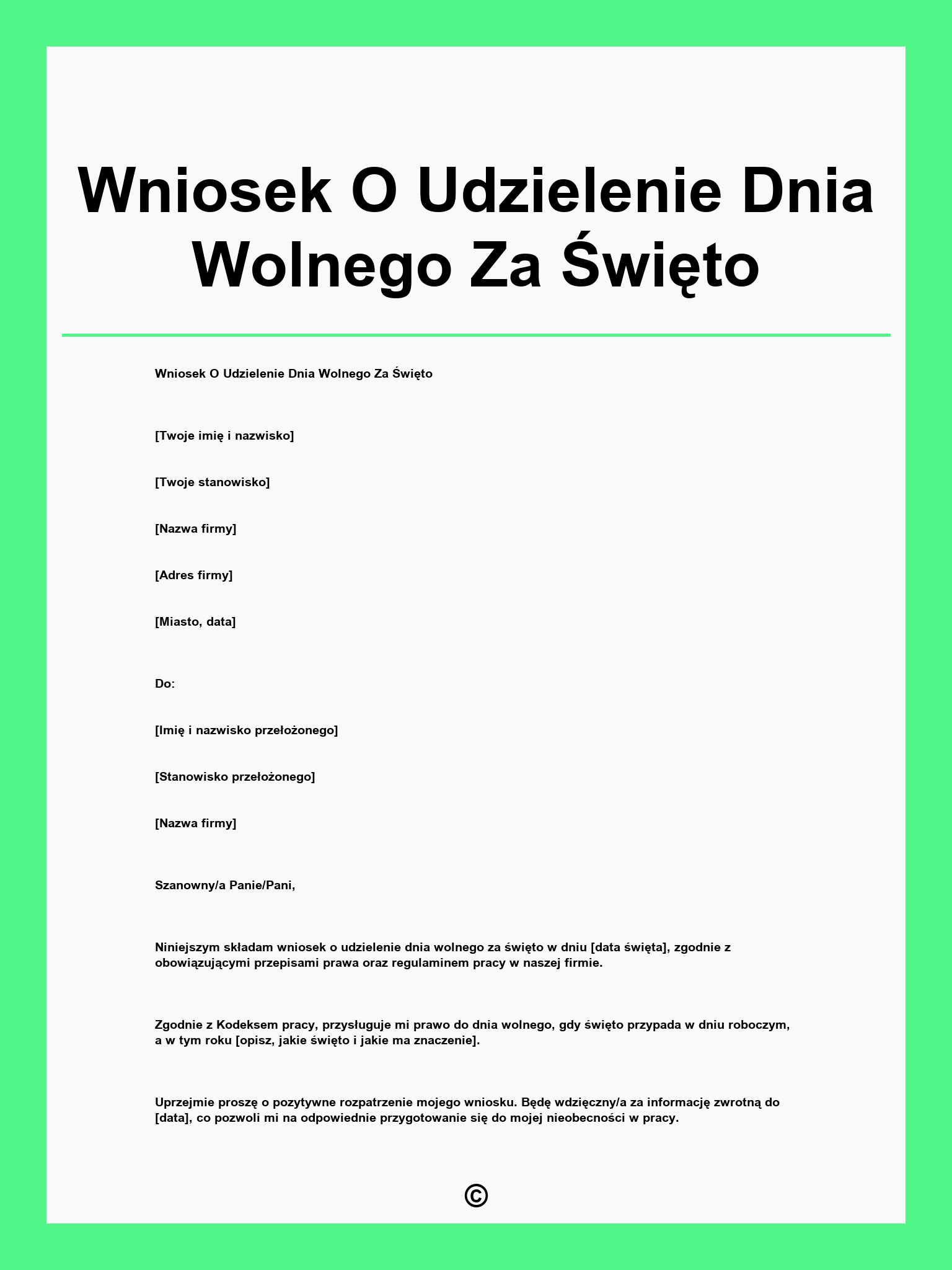 Wniosek O Udzielenie Dnia Wolnego Za Święto