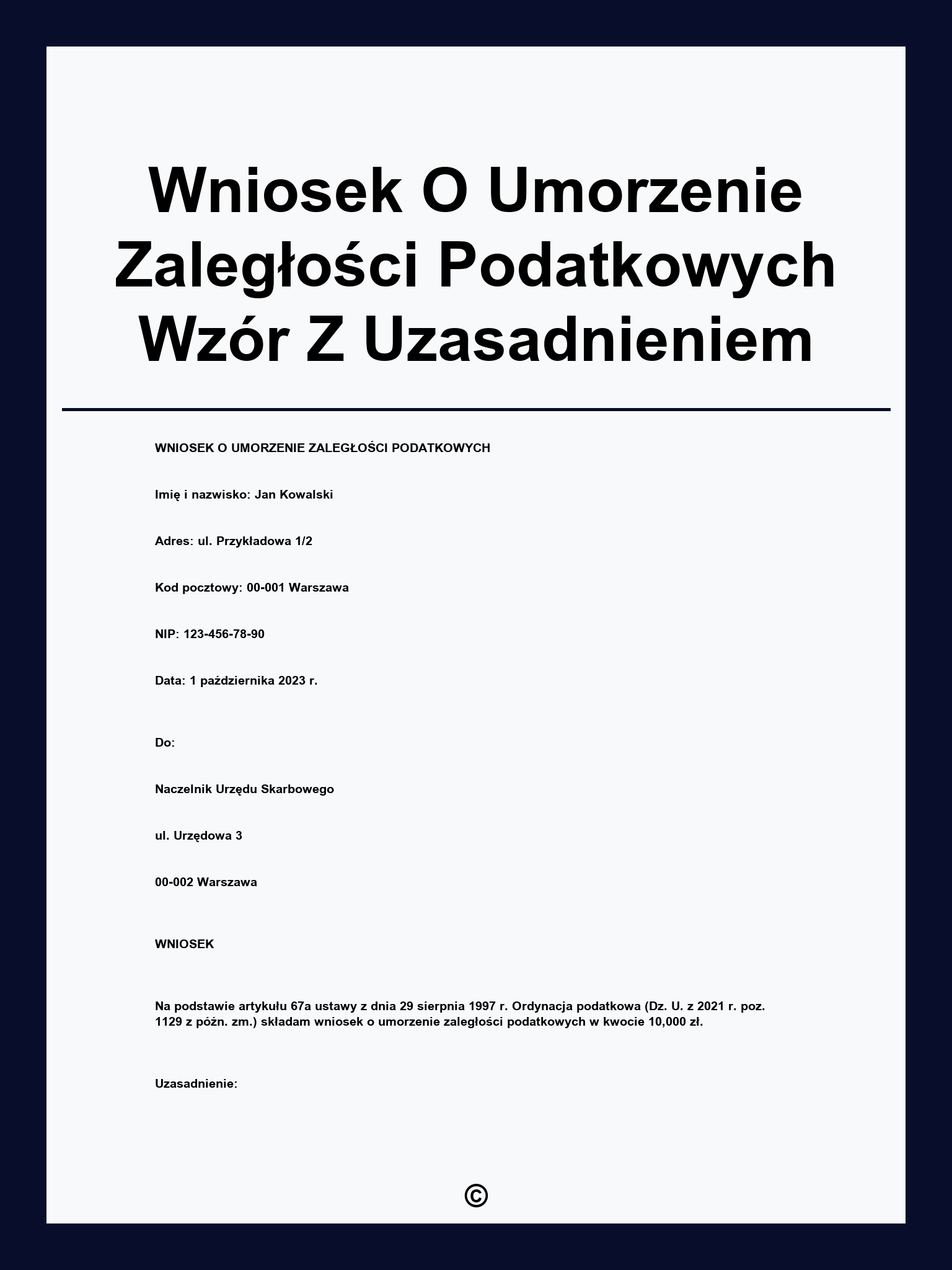 Wniosek O Umorzenie Zaległości Podatkowych Wzór Z Uzasadnieniem