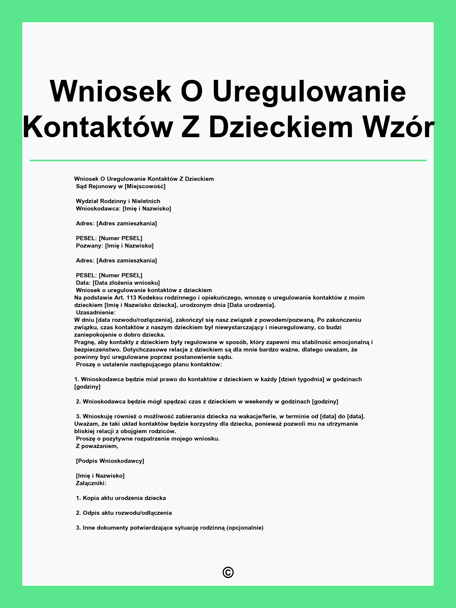 Wniosek O Uregulowanie Kontaktów Z Dzieckiem Wzór