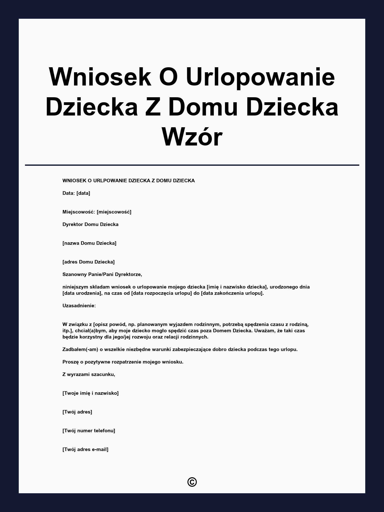 Wniosek O Urlopowanie Dziecka Z Domu Dziecka Wzór