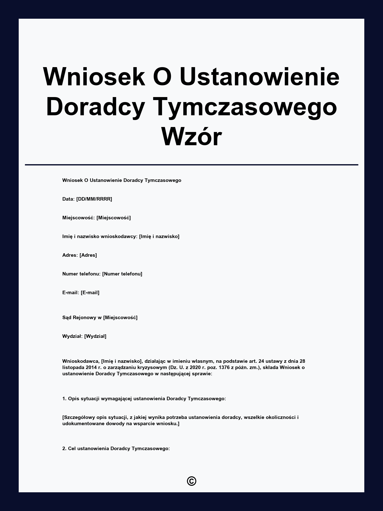 Wniosek O Ustanowienie Doradcy Tymczasowego Wzór