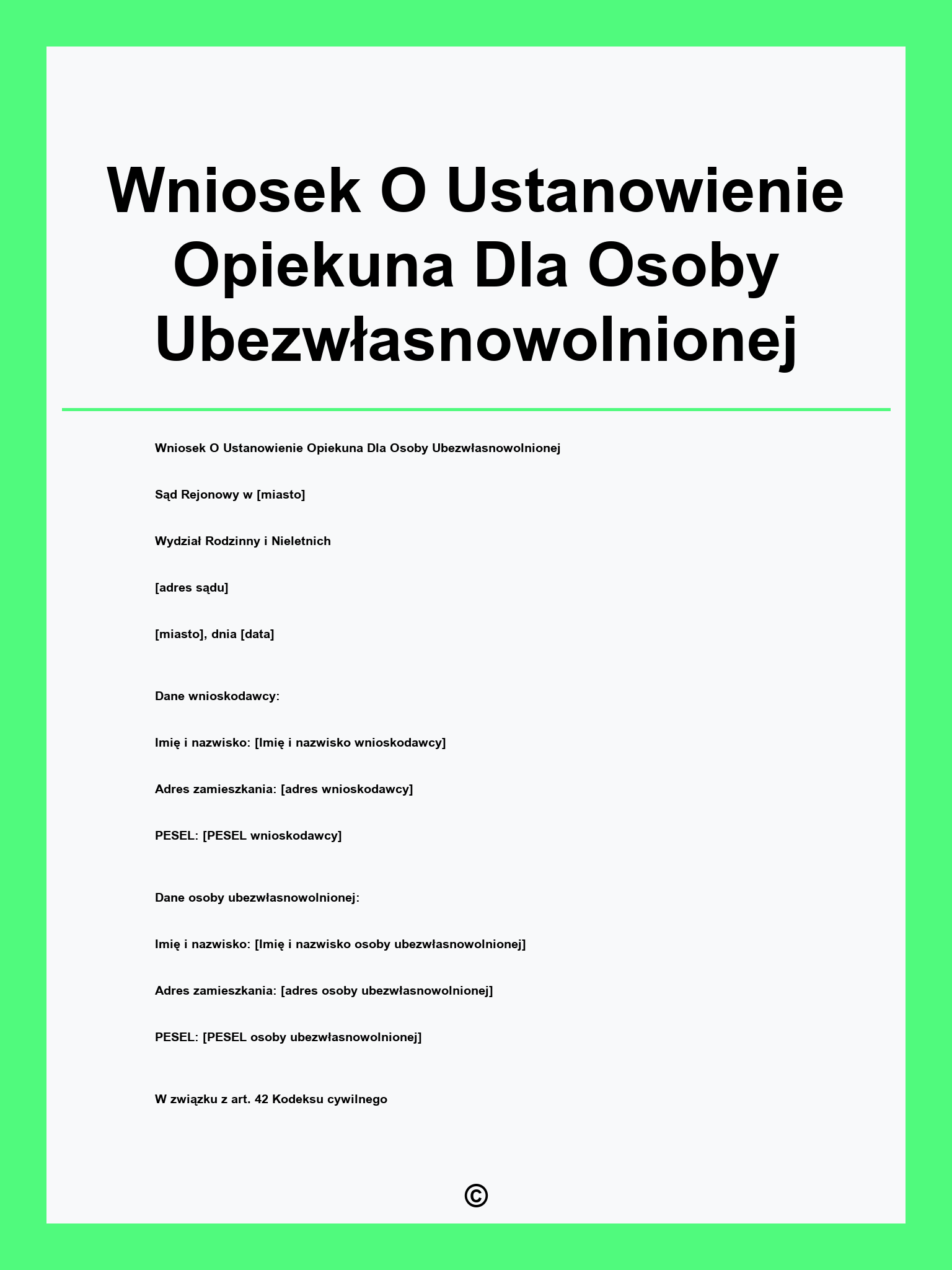 Wniosek O Ustanowienie Opiekuna Dla Osoby Ubezwłasnowolnionej