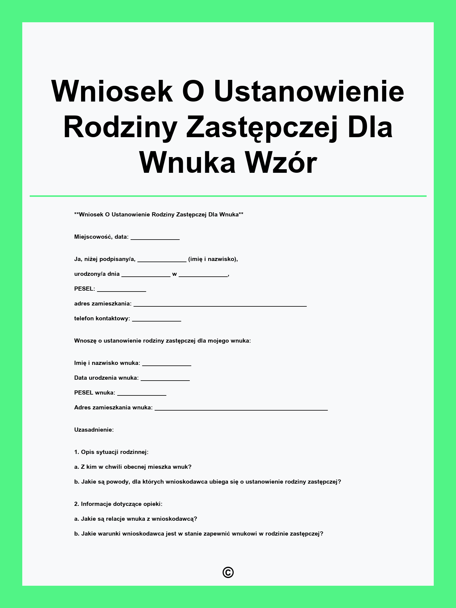 Wniosek O Ustanowienie Rodziny Zastępczej Dla Wnuka Wzór