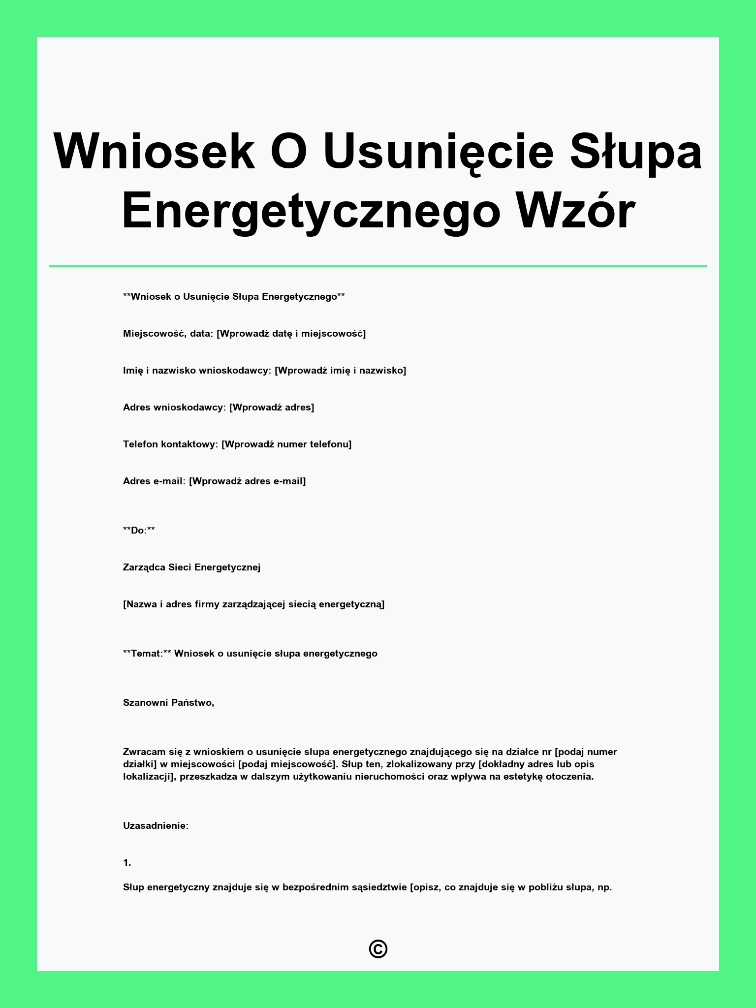Wniosek O Usunięcie Słupa Energetycznego Wzór