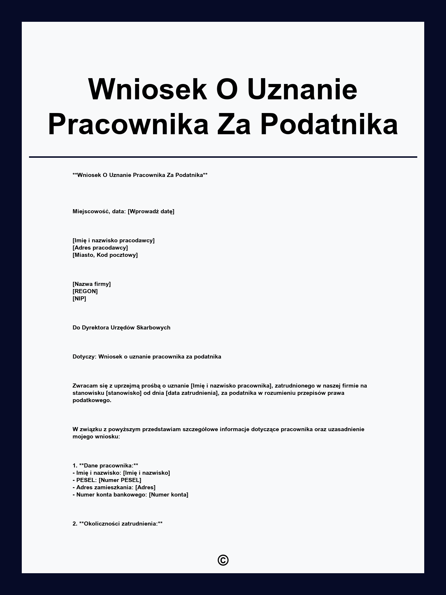 Wniosek O Uznanie Pracownika Za Podatnika