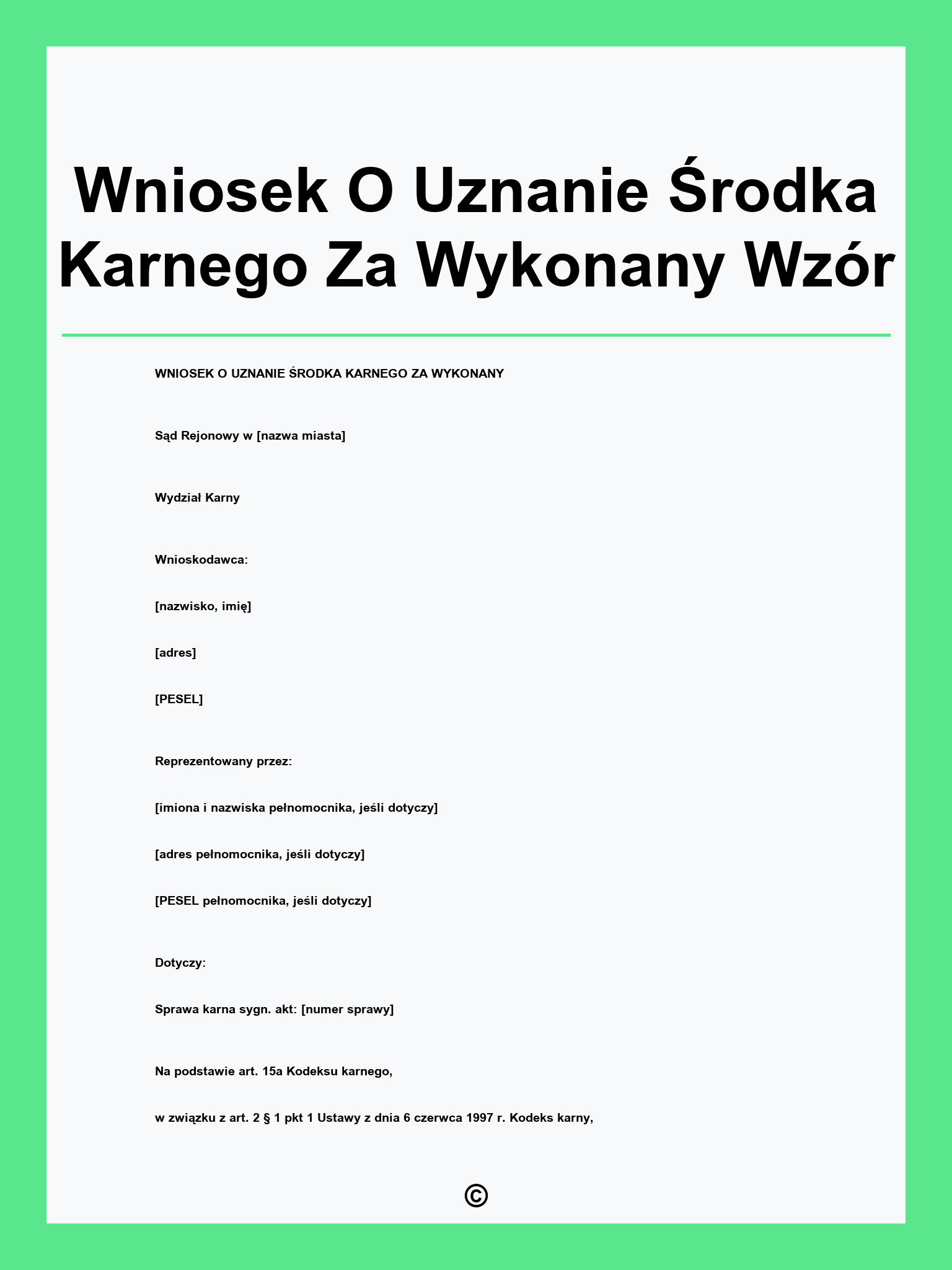 Wniosek O Uznanie Środka Karnego Za Wykonany Wzór