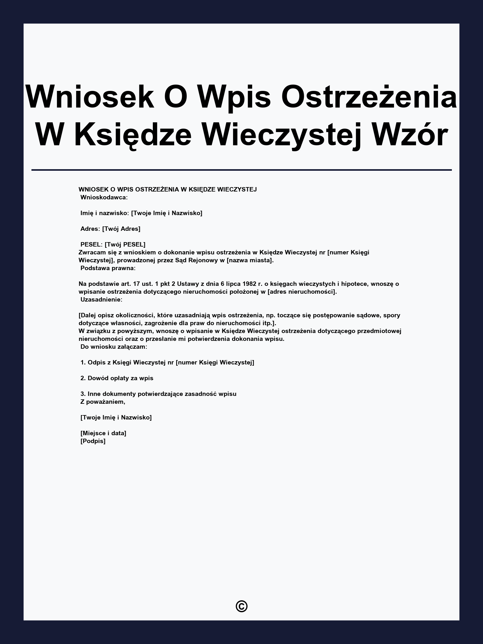 Wniosek O Wpis Ostrzeżenia W Księdze Wieczystej Wzór