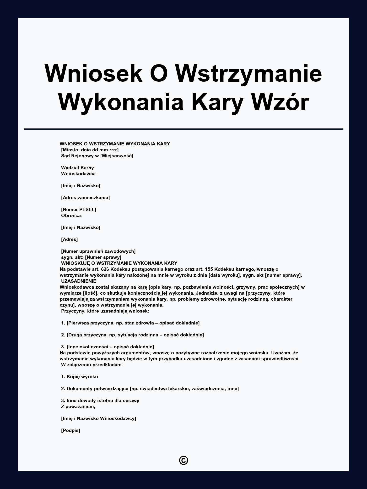 Wniosek O Wstrzymanie Wykonania Kary Wzór
