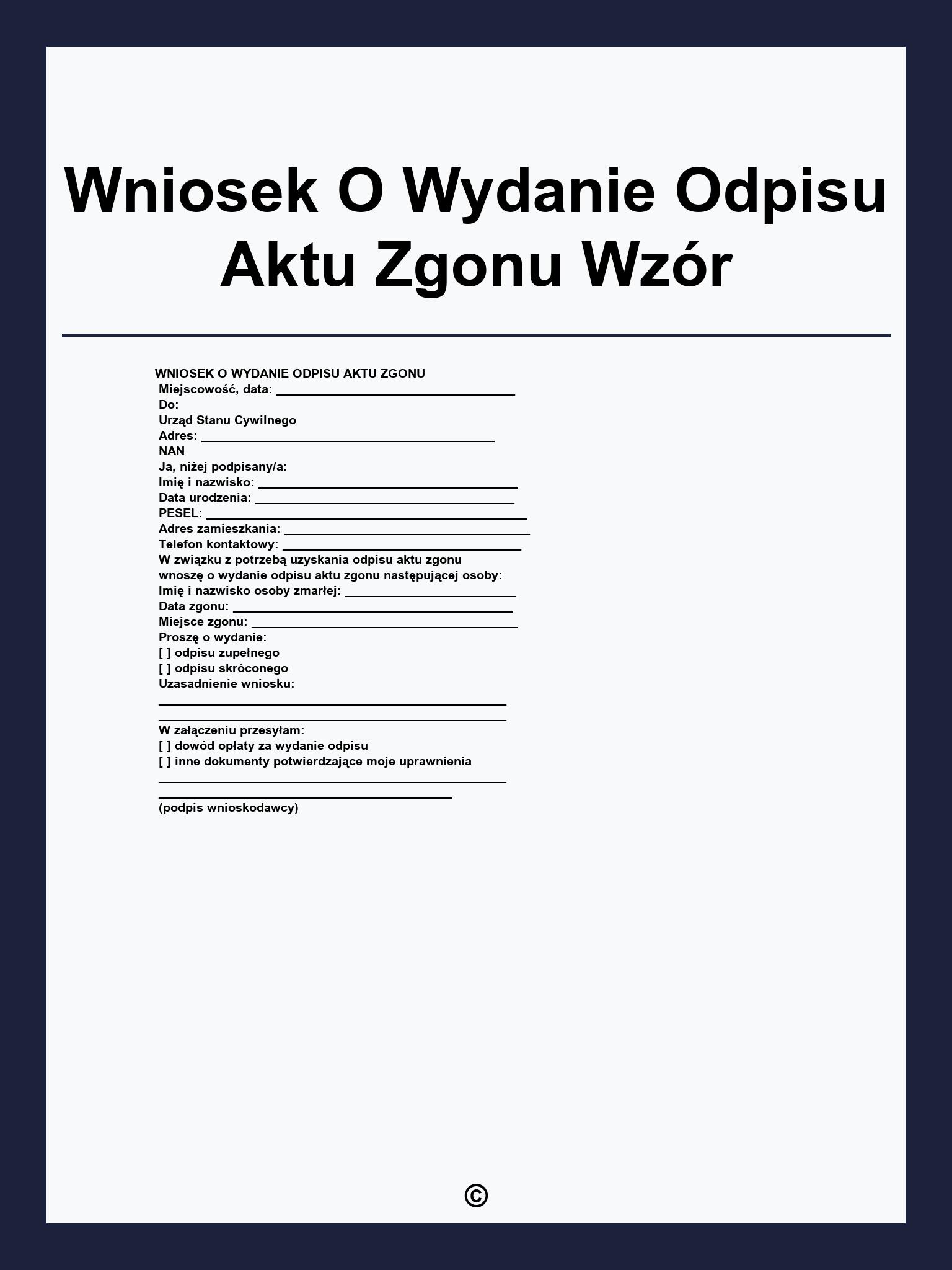 Wniosek O Wydanie Odpisu Aktu Zgonu Wzór