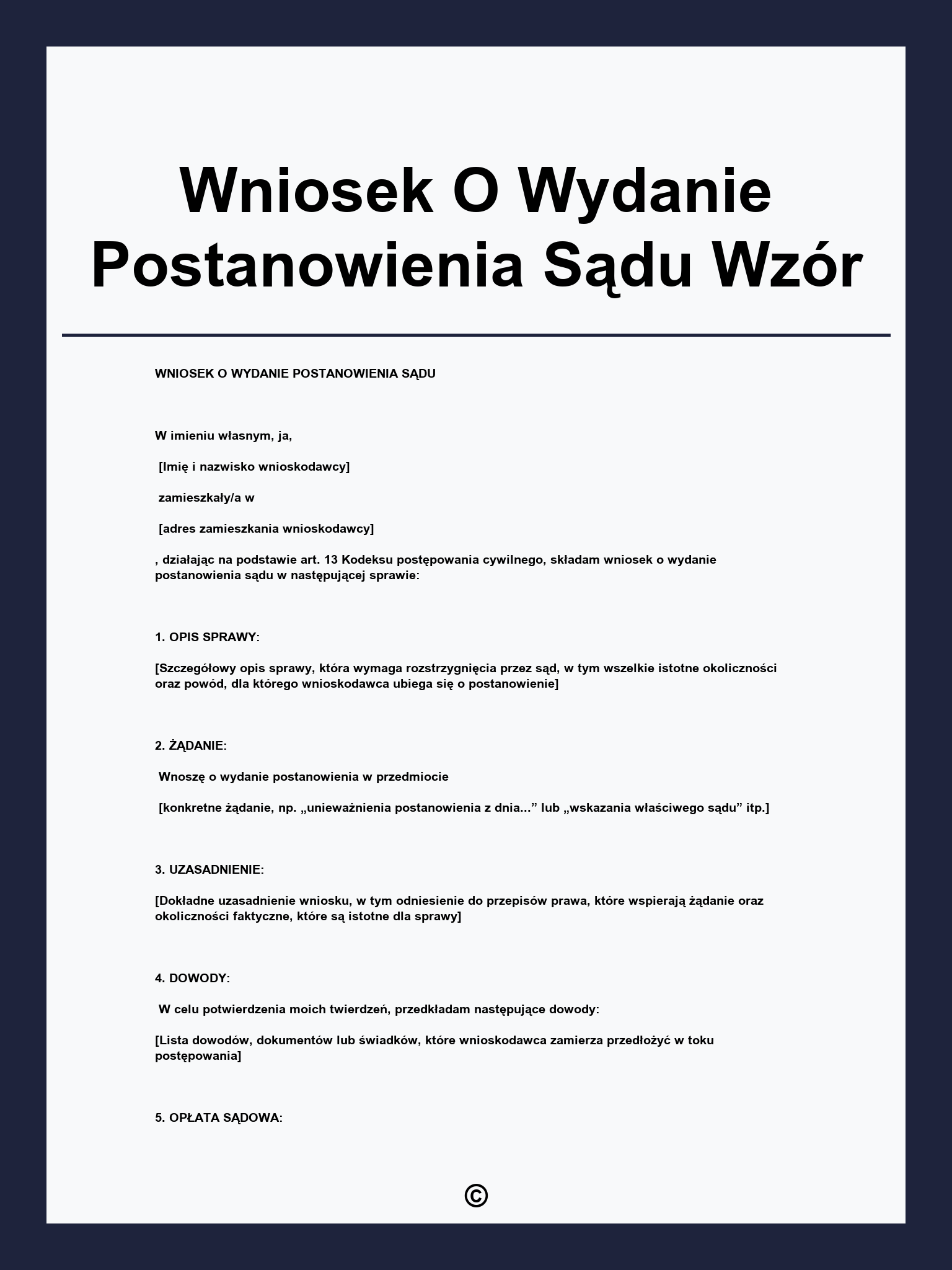Wniosek O Wydanie Postanowienia Sądu Wzór