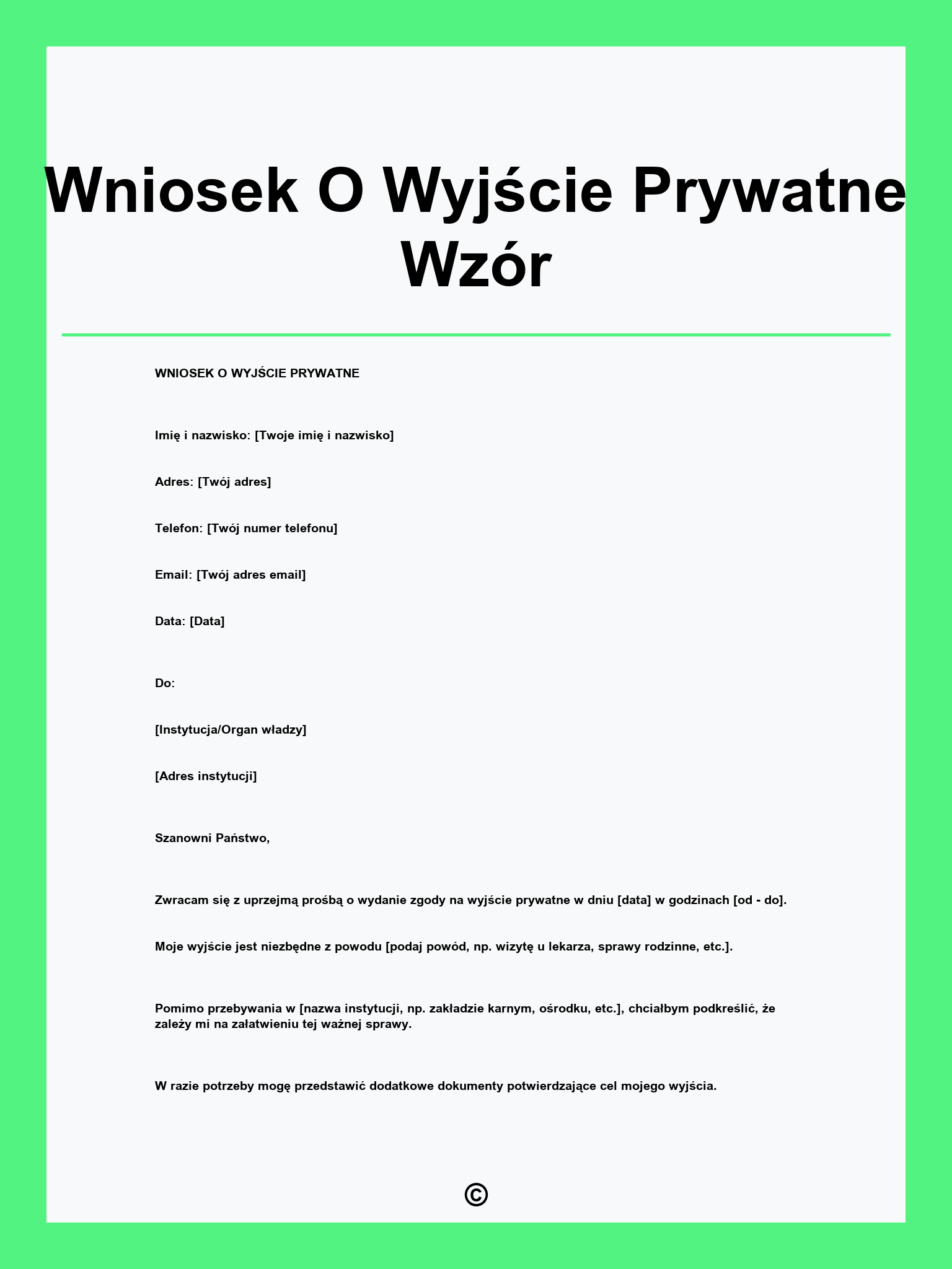 Wniosek O Wyjście Prywatne Wzór