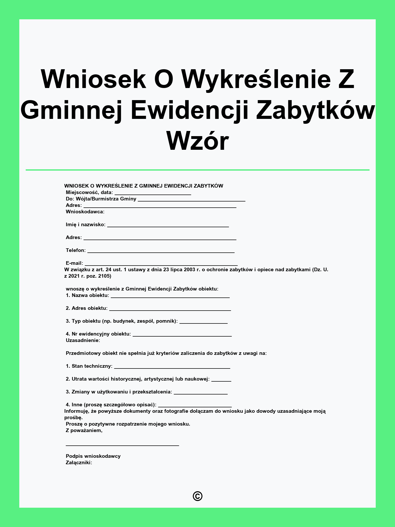 Wniosek O Wykreślenie Z Gminnej Ewidencji Zabytków Wzór