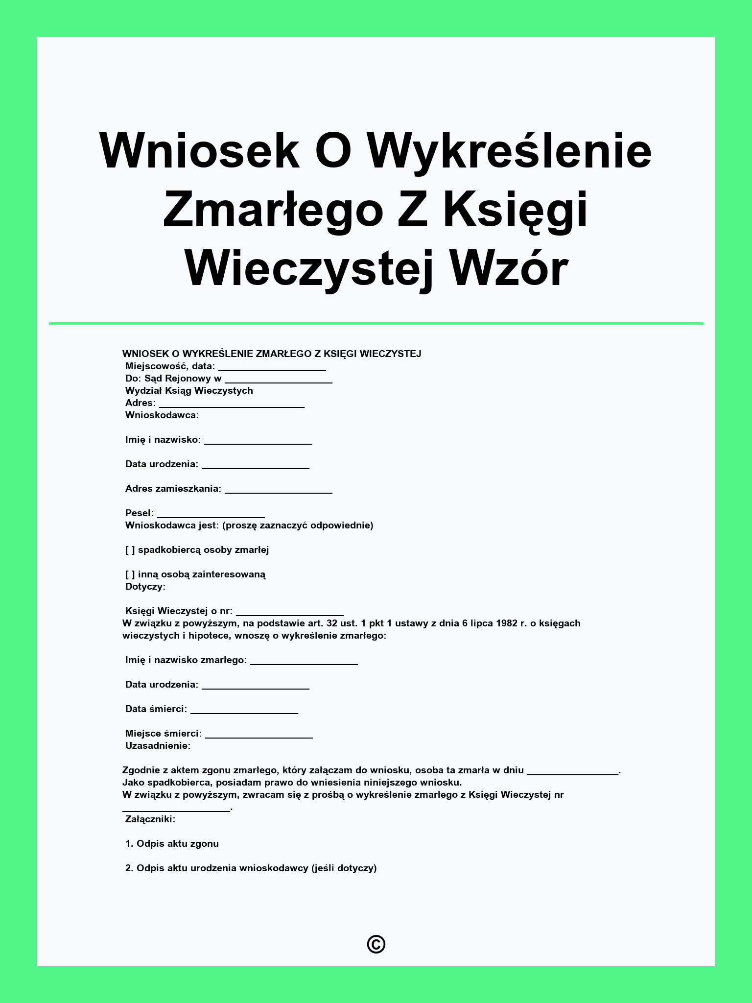 Wniosek O Wykreślenie Zmarłego Z Księgi Wieczystej Wzór