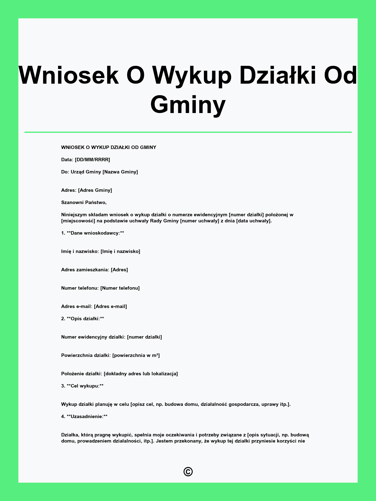 Wniosek O Wykup Działki Od Gminy