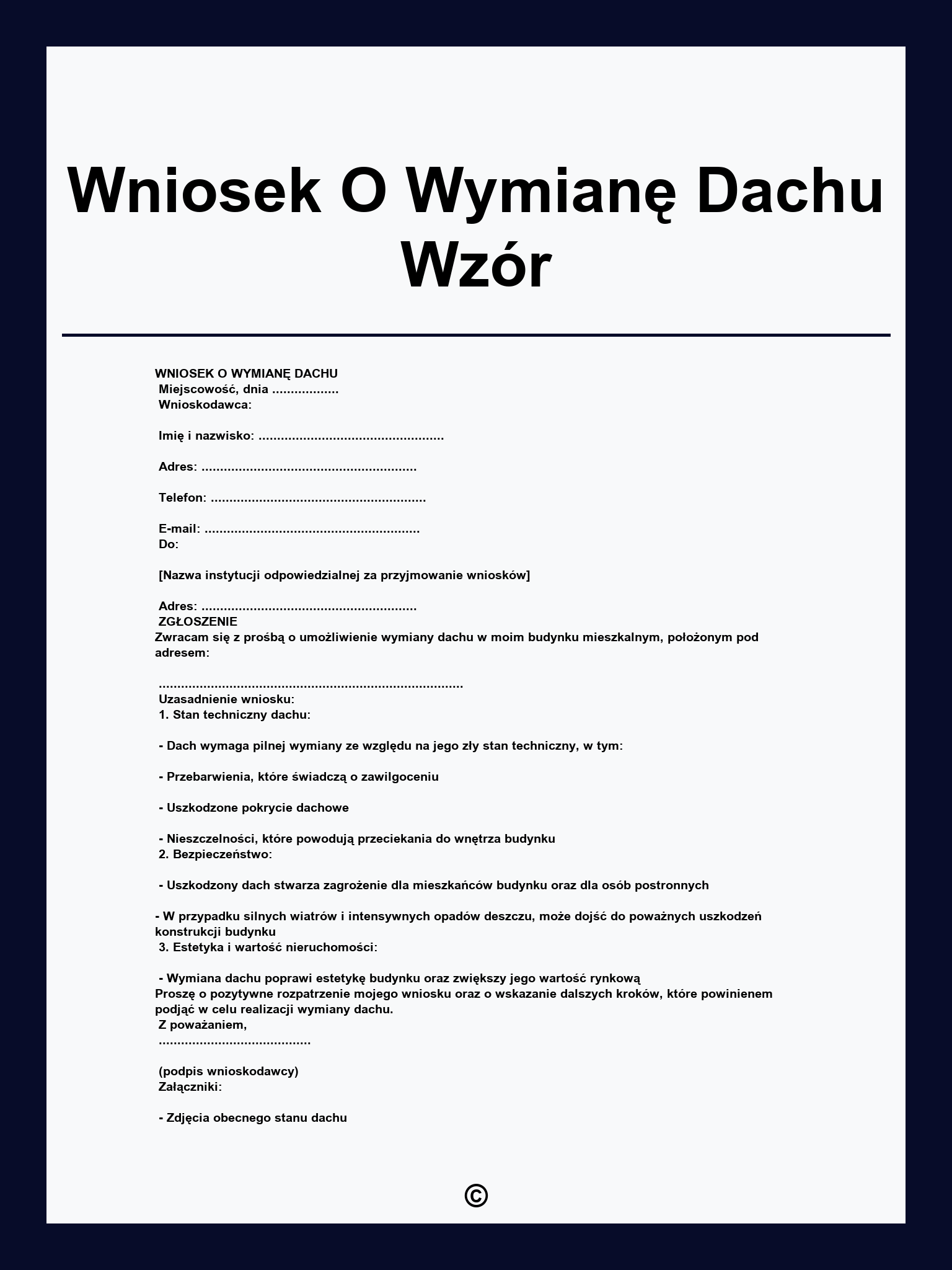 Wniosek O Wymianę Dachu Wzór