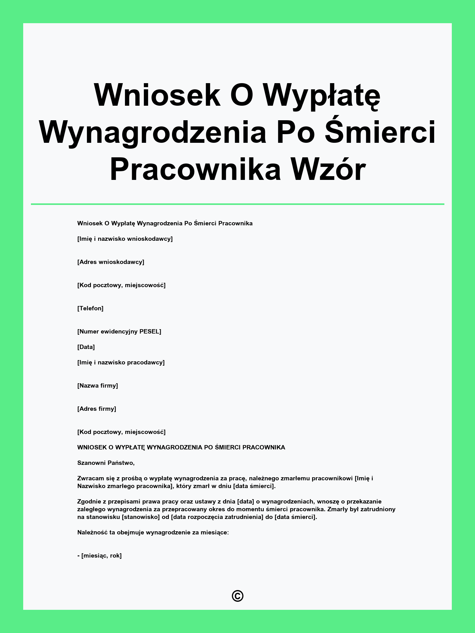 Wniosek O Wypłatę Wynagrodzenia Po Śmierci Pracownika Wzór