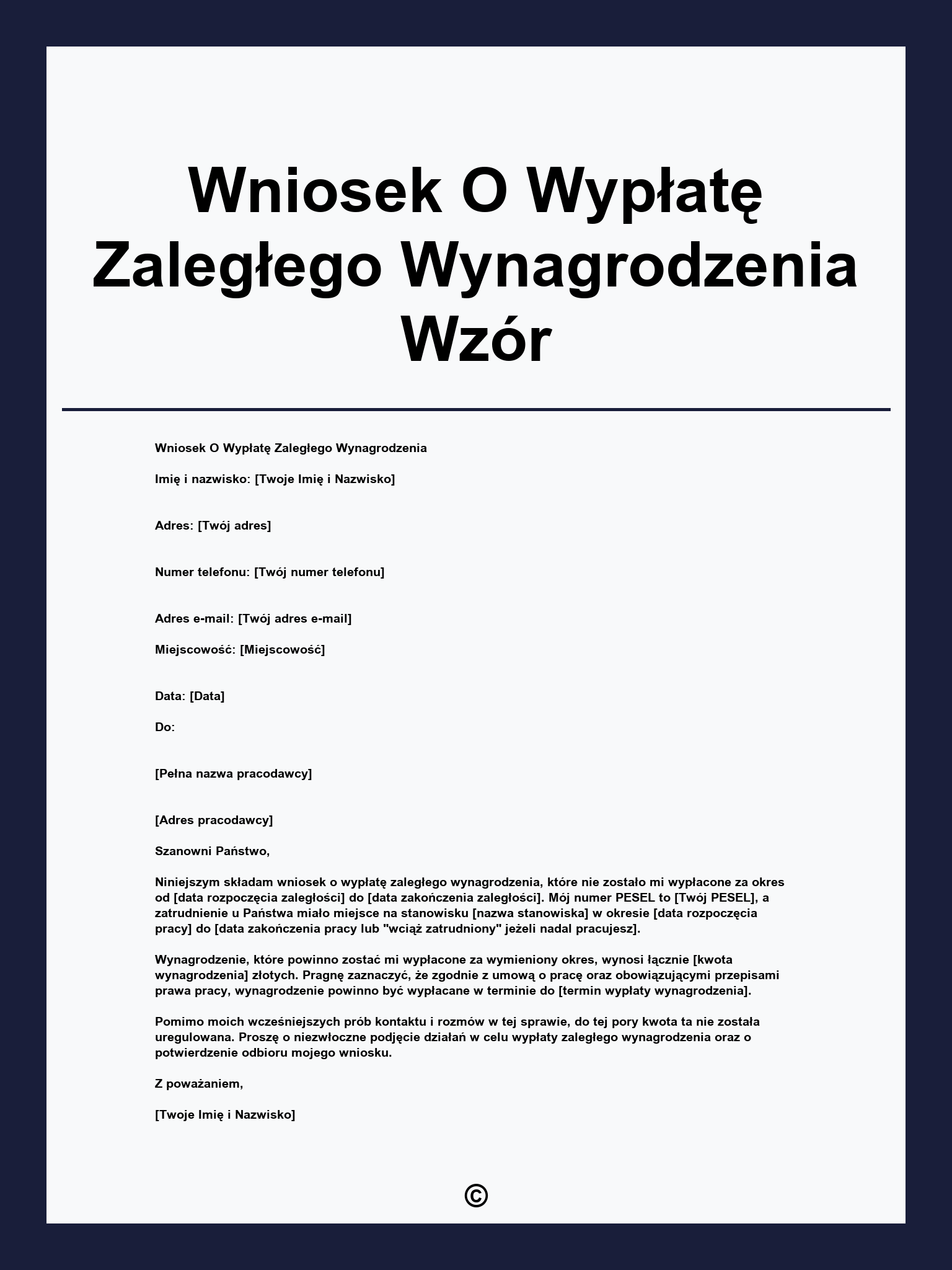 Wniosek O Wypłatę Zaległego Wynagrodzenia Wzór
