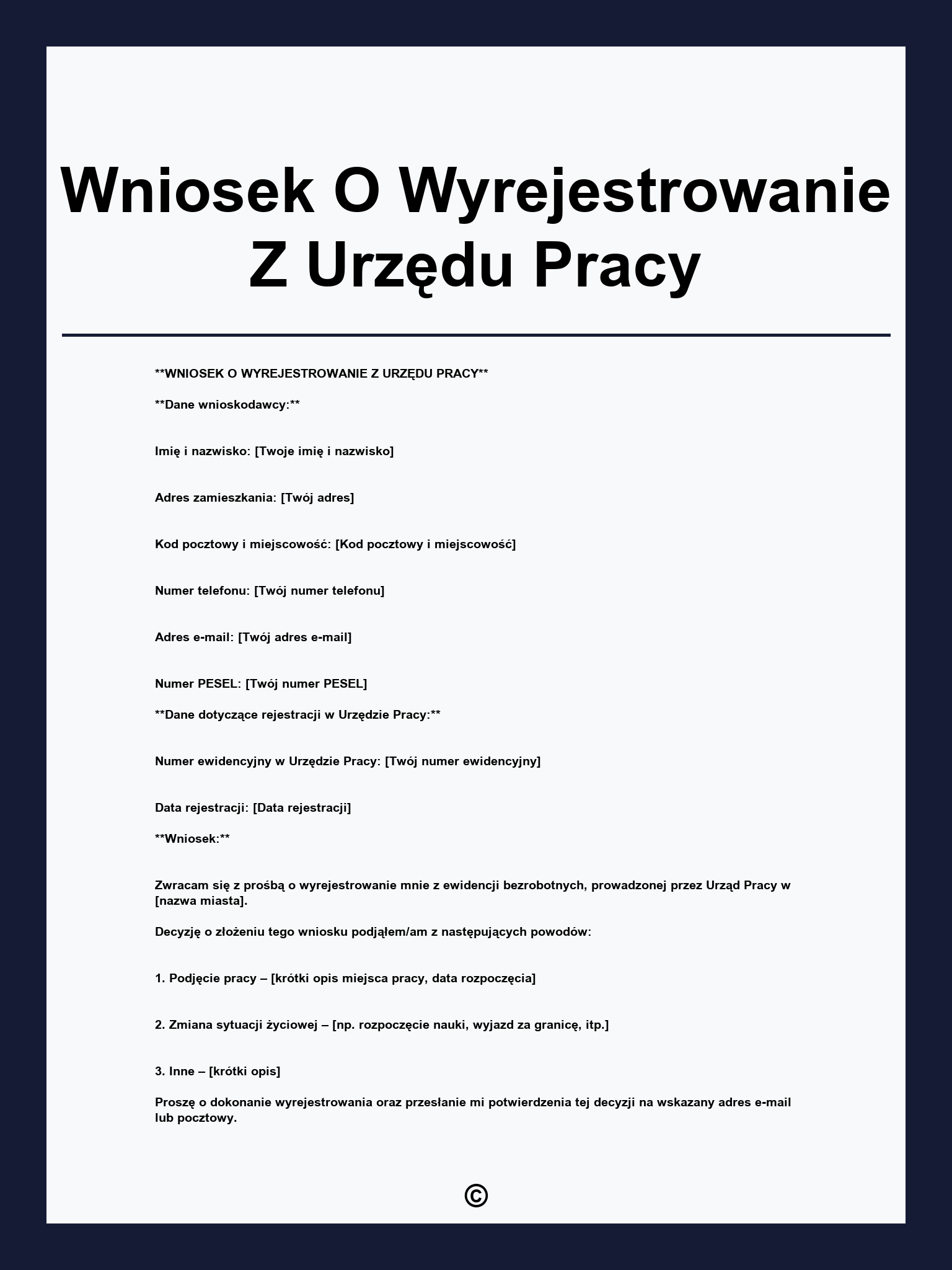 Wniosek O Wyrejestrowanie Z Urzędu Pracy