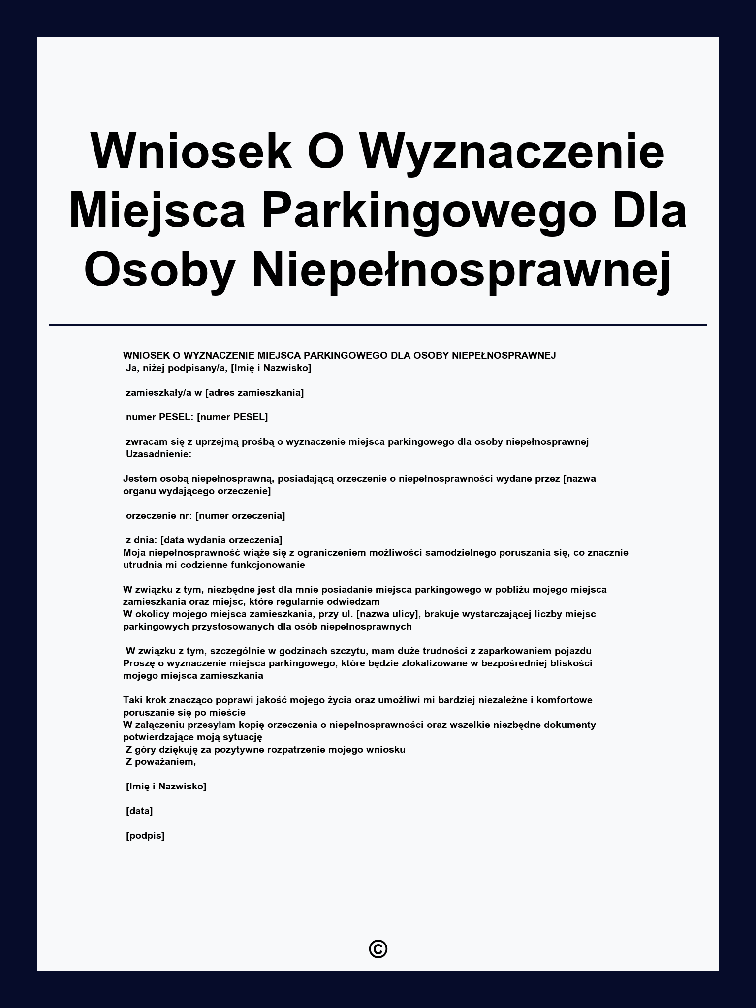 Wniosek O Wyznaczenie Miejsca Parkingowego Dla Osoby Niepełnosprawnej