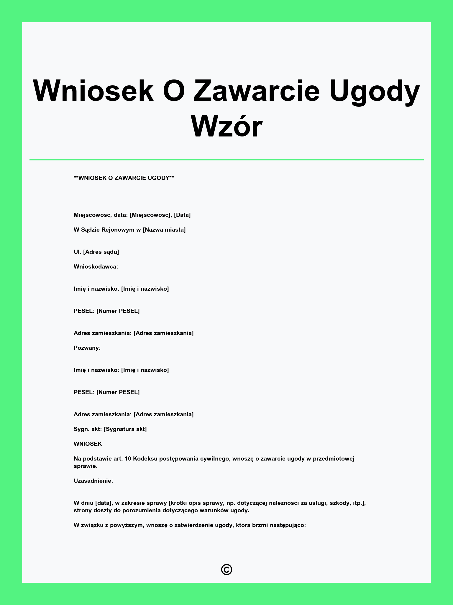 Wniosek O Zawarcie Ugody Wzór