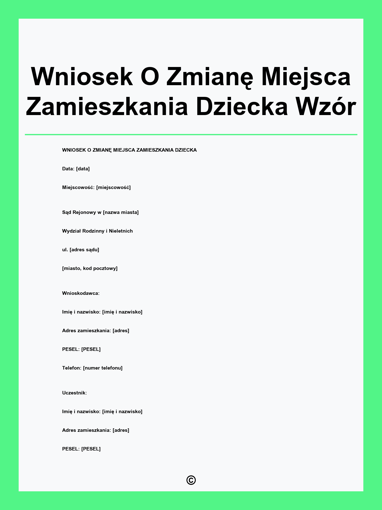 Wniosek O Zmianę Miejsca Zamieszkania Dziecka Wzór