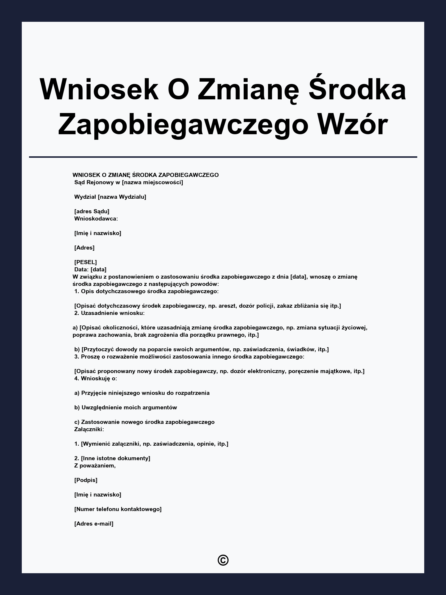Wniosek O Zmianę Środka Zapobiegawczego Wzór