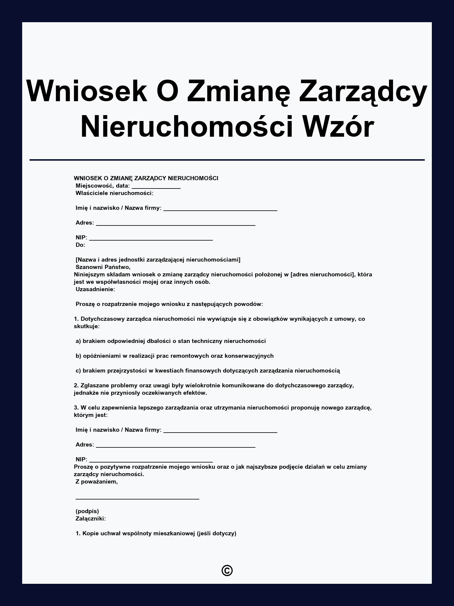 Wniosek O Zmianę Zarządcy Nieruchomości Wzór