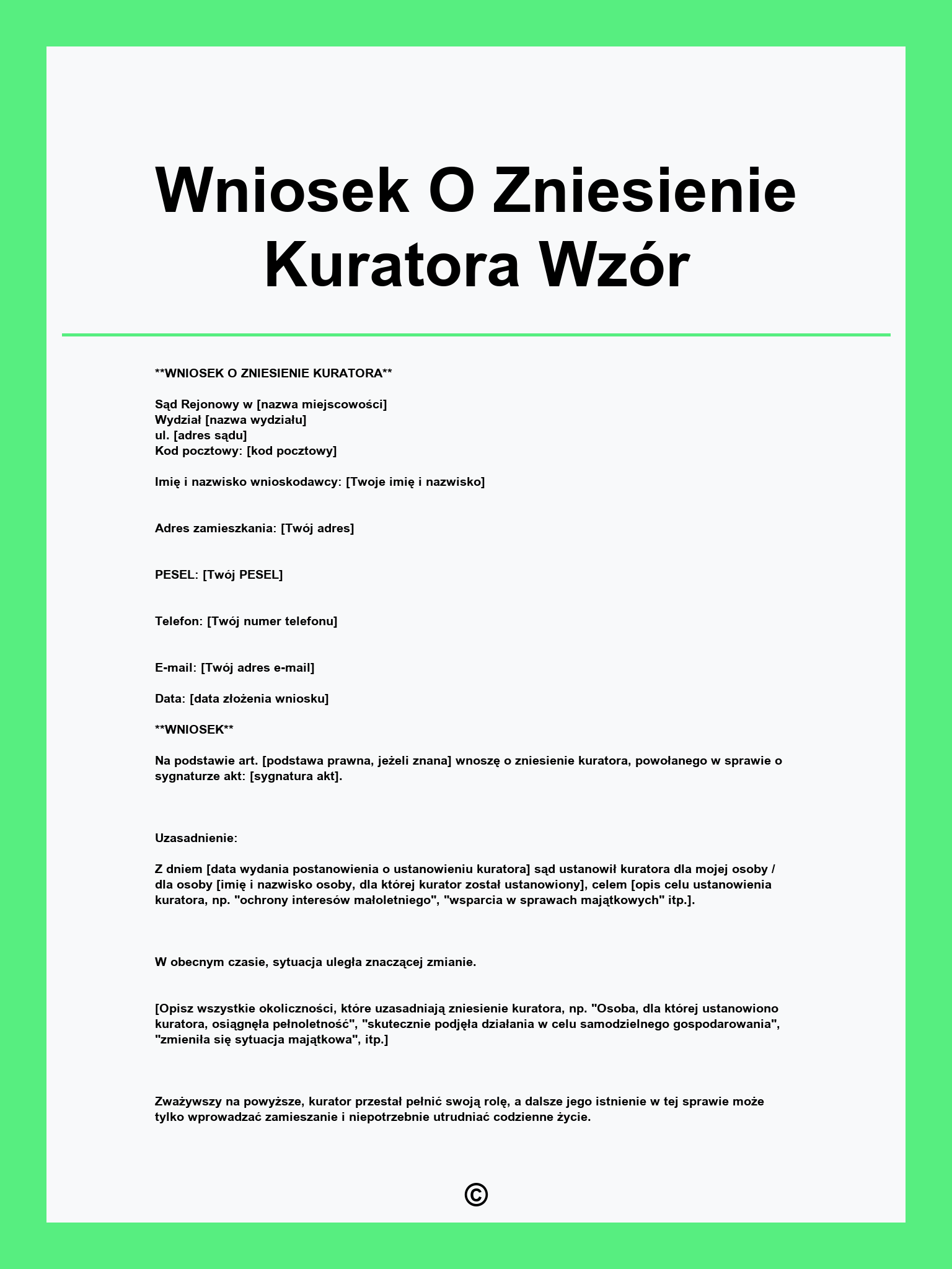 Wniosek O Zniesienie Kuratora Wzór