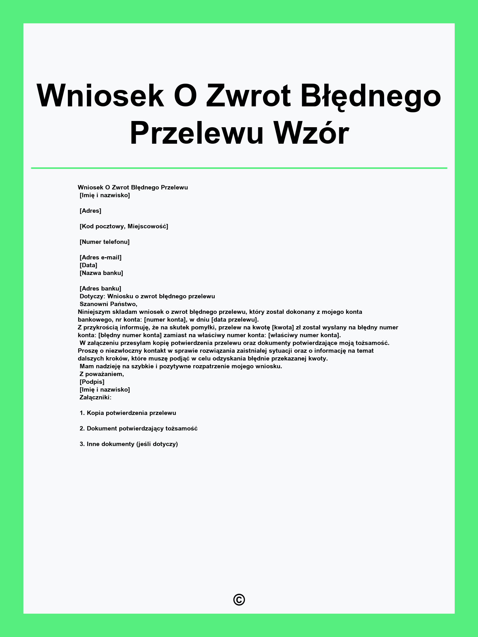 Wniosek O Zwrot Błędnego Przelewu Wzór