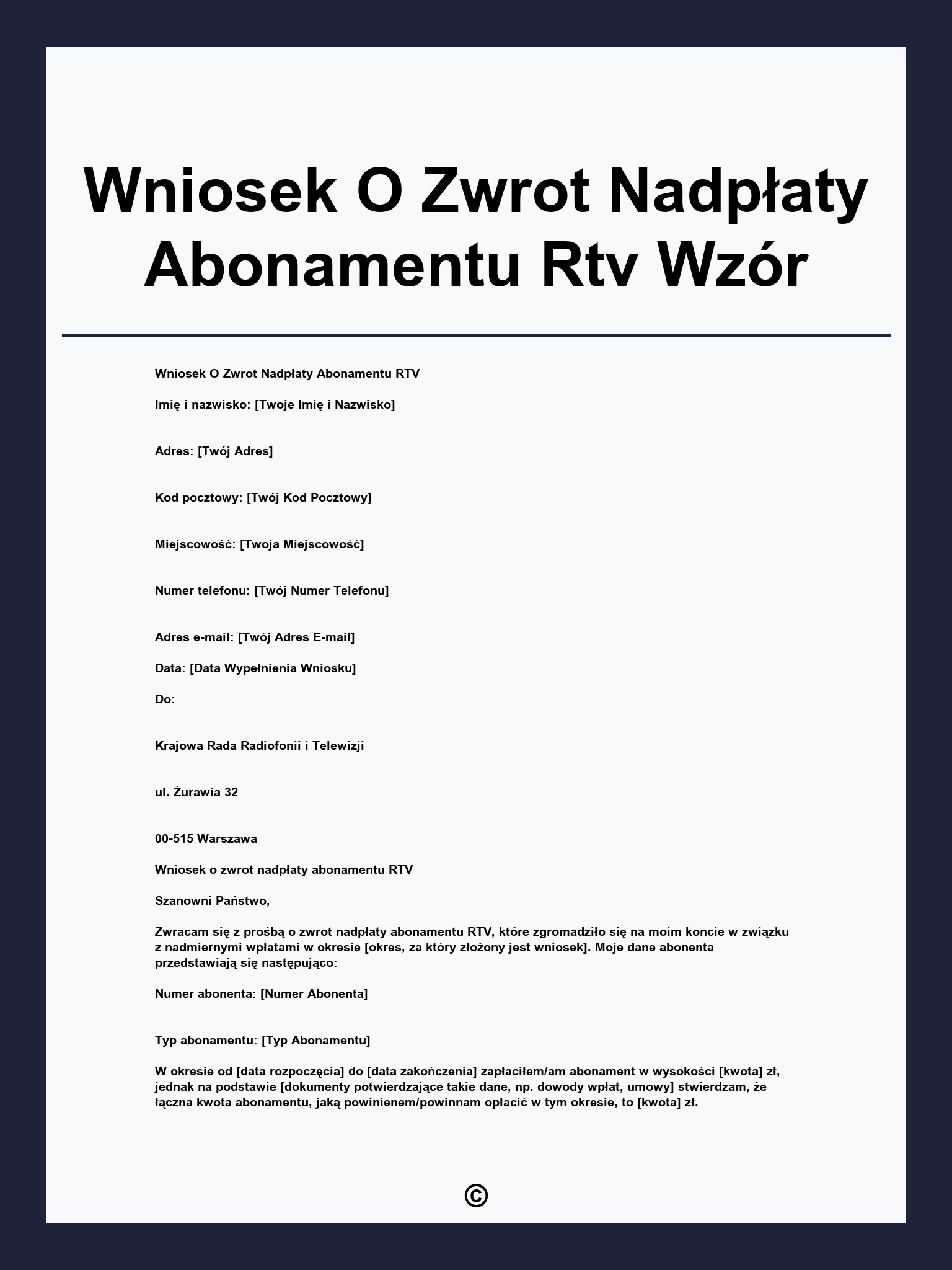 Wniosek O Zwrot Nadpłaty Abonamentu Rtv Wzór