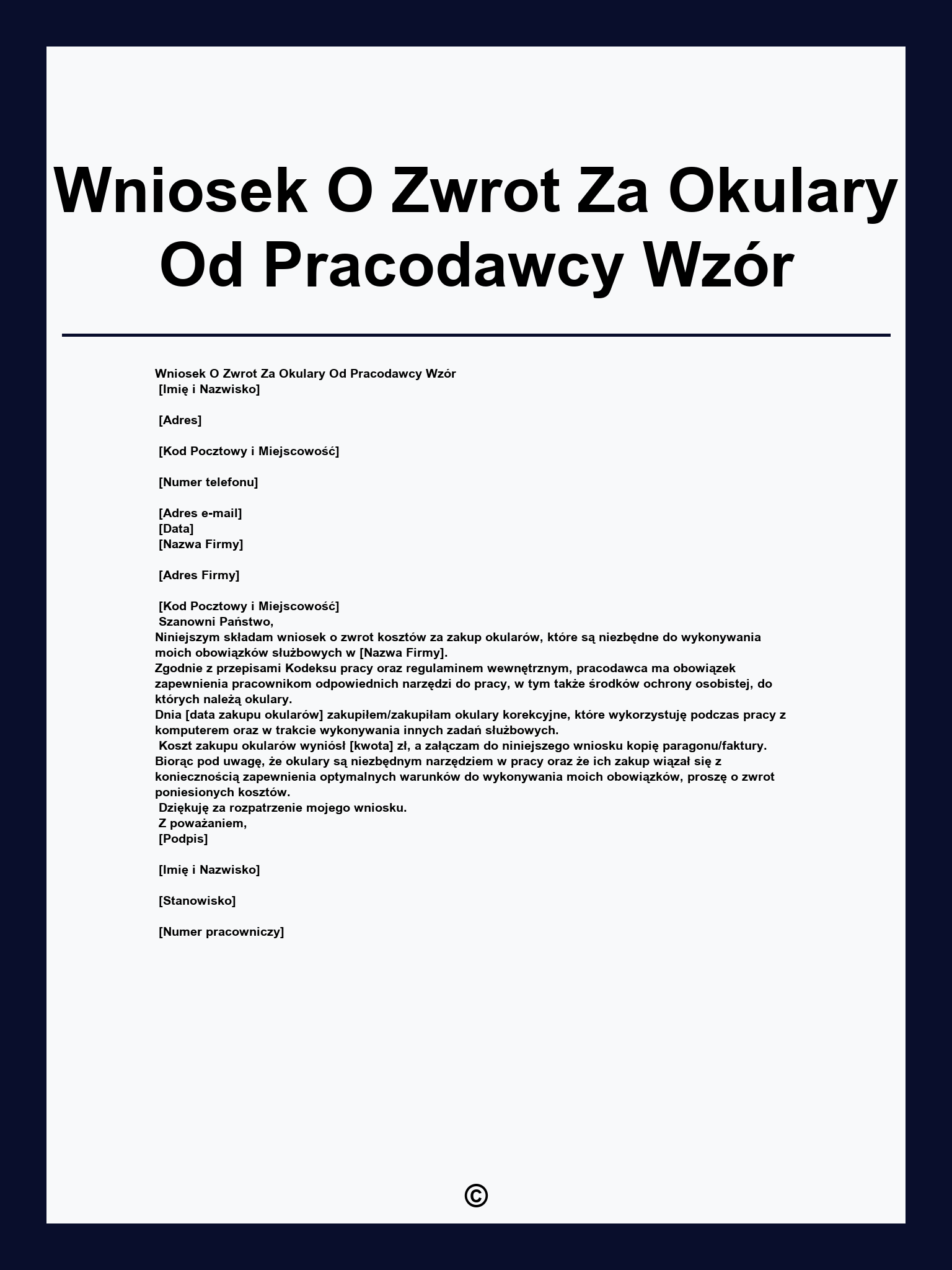 Wniosek O Zwrot Za Okulary Od Pracodawcy Wzór