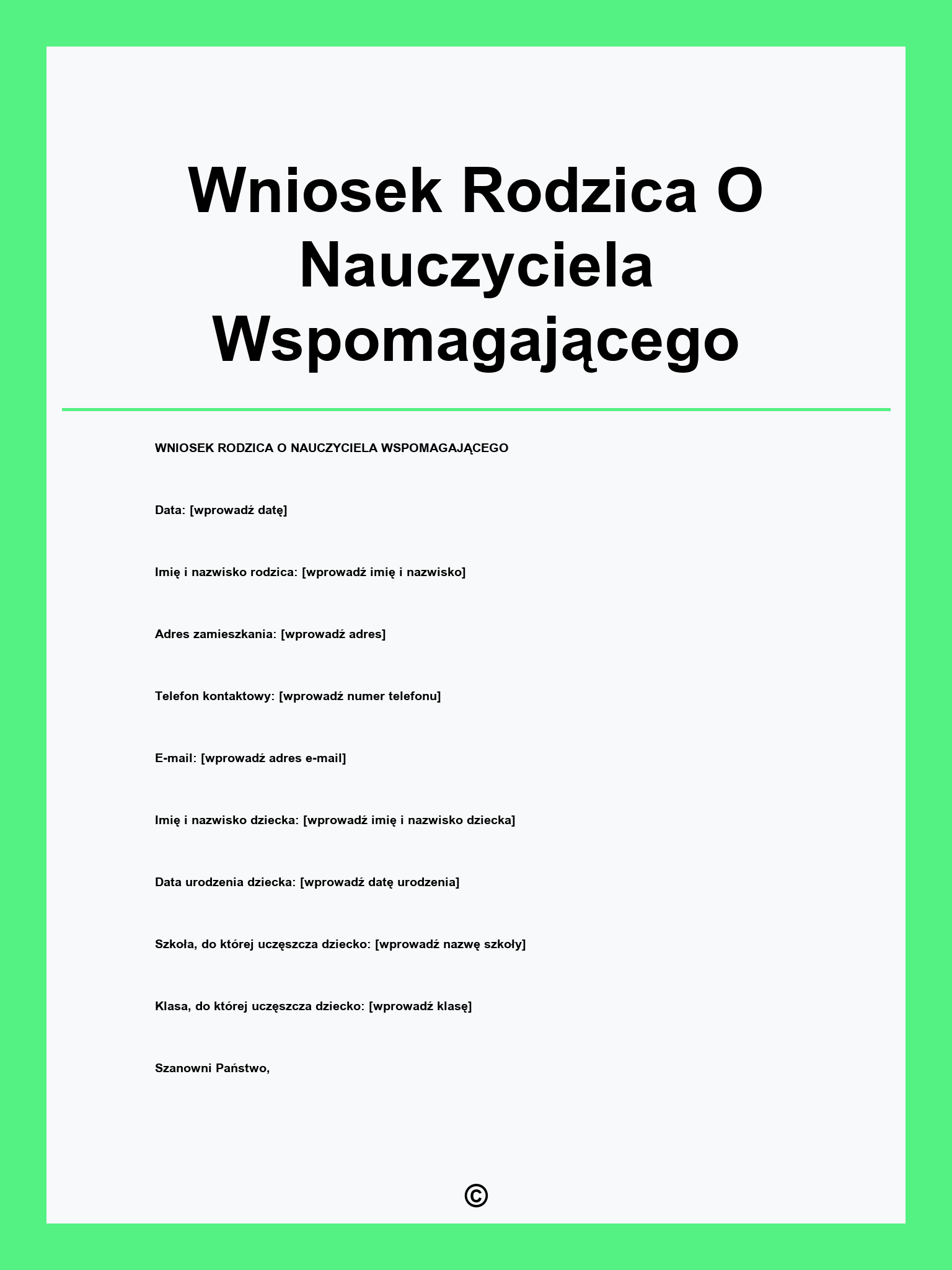 Wniosek Rodzica O Nauczyciela Wspomagającego