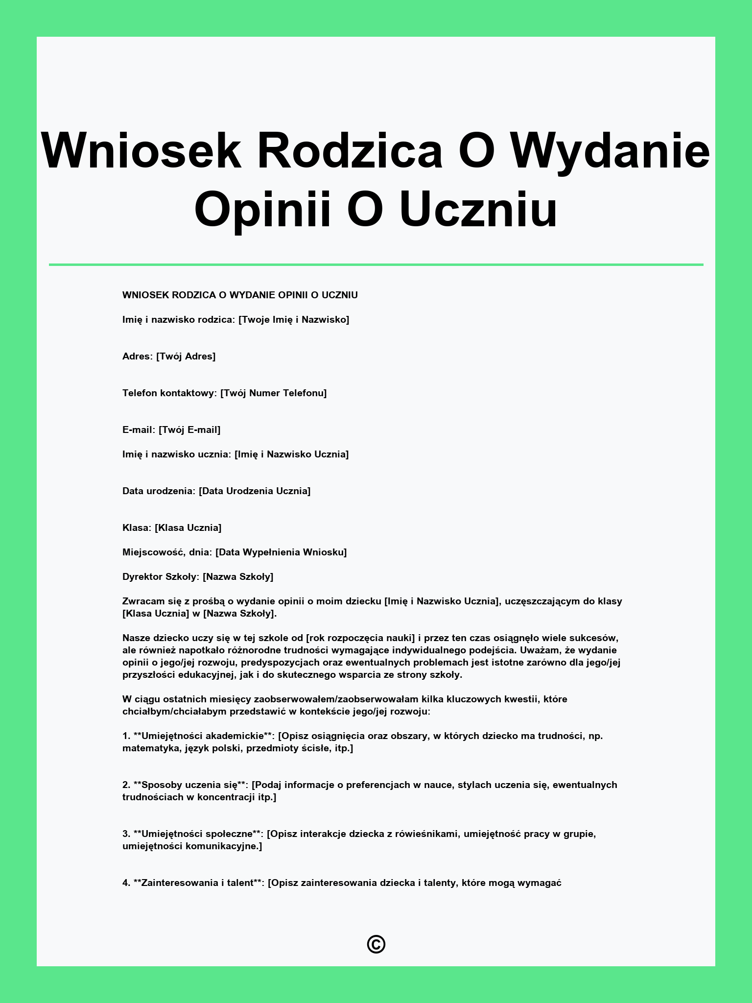 Wniosek Rodzica O Wydanie Opinii O Uczniu