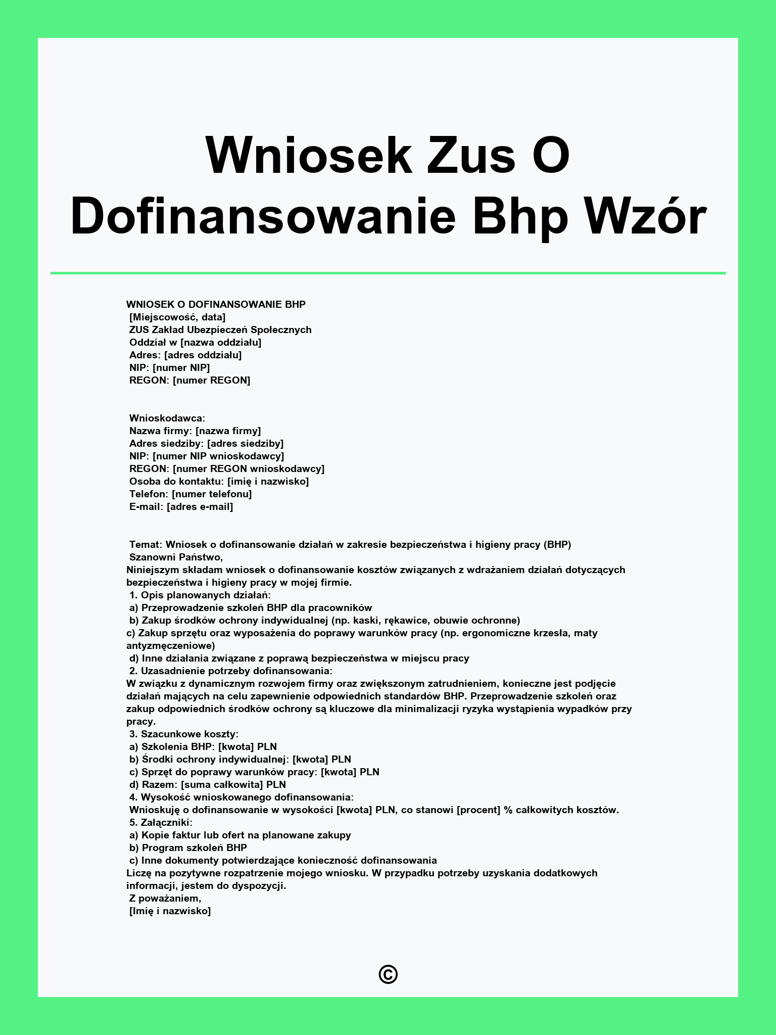 Wniosek Zus O Dofinansowanie Bhp Wzór