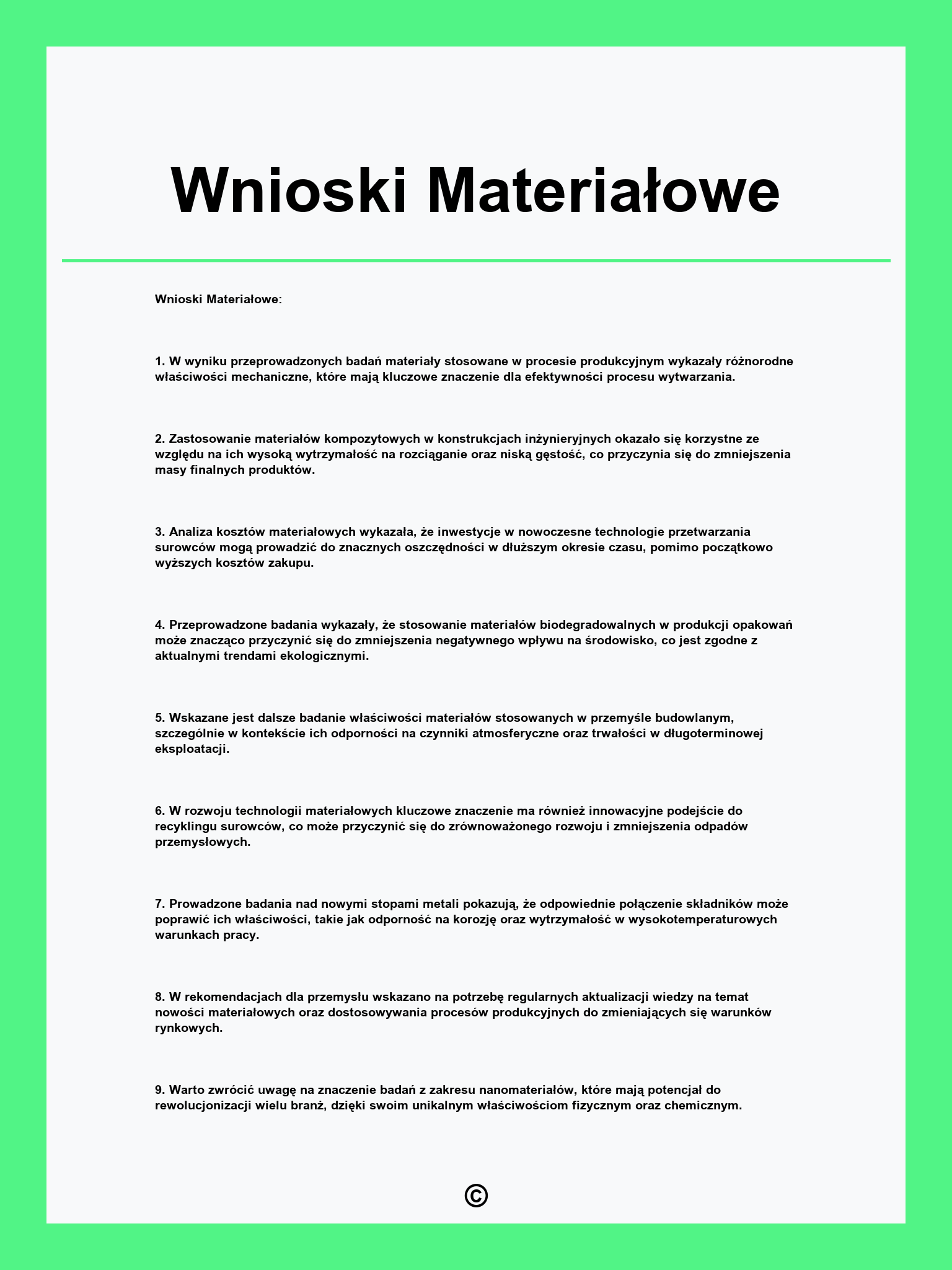 Wnioski Materiałowe
