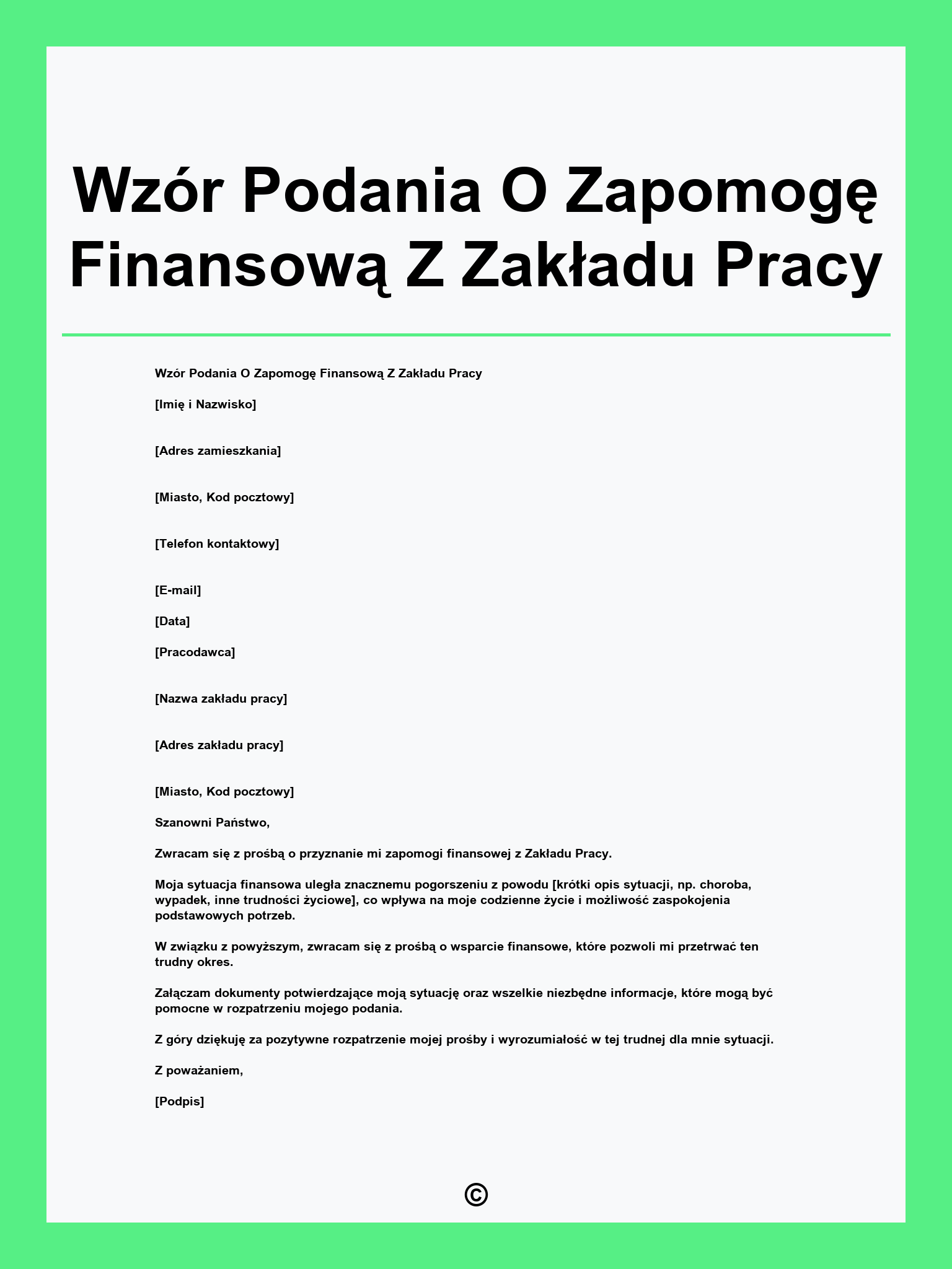 Wzór Podania O Zapomogę Finansową Z Zakładu Pracy