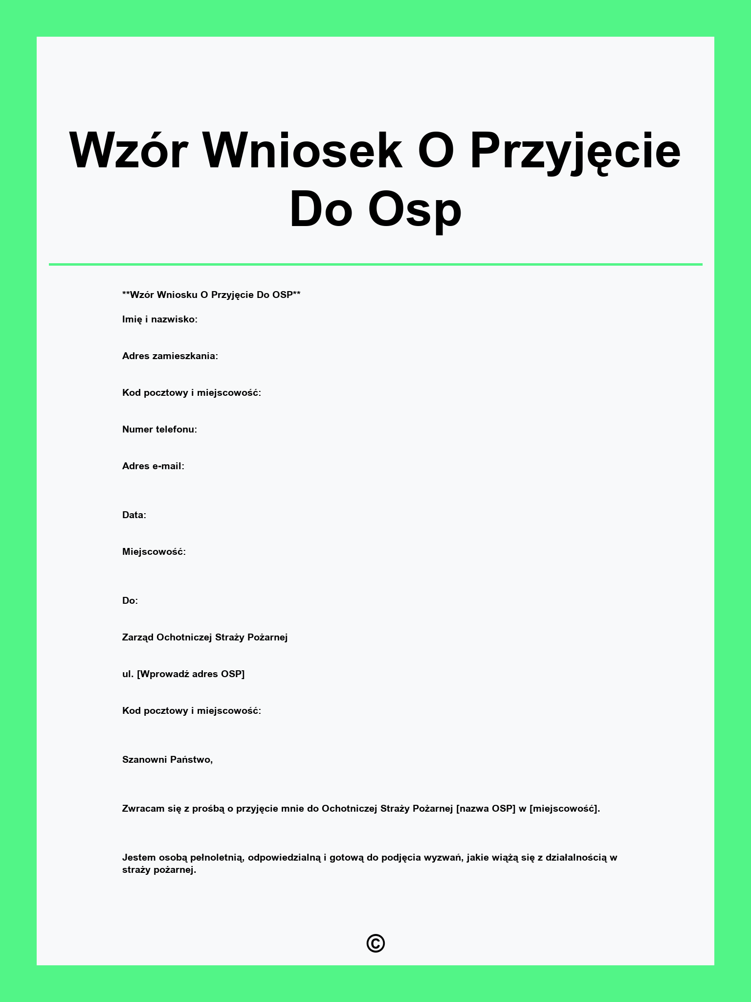 Wzór Wniosek O Przyjęcie Do Osp