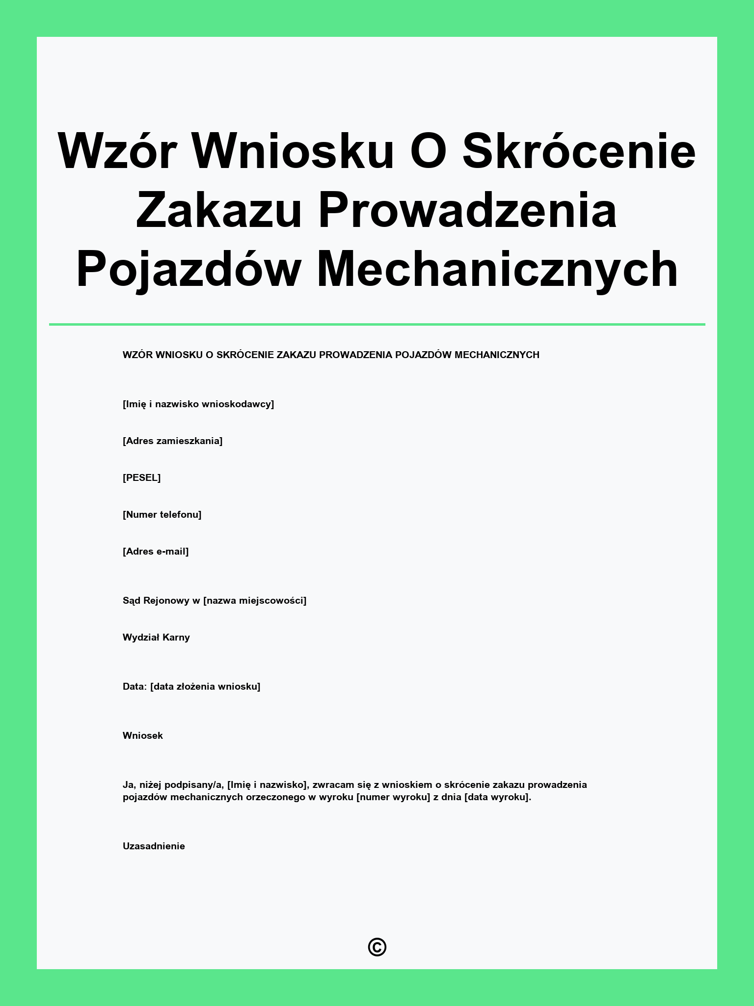 Wzór Wniosku O Skrócenie Zakazu Prowadzenia Pojazdów Mechanicznych