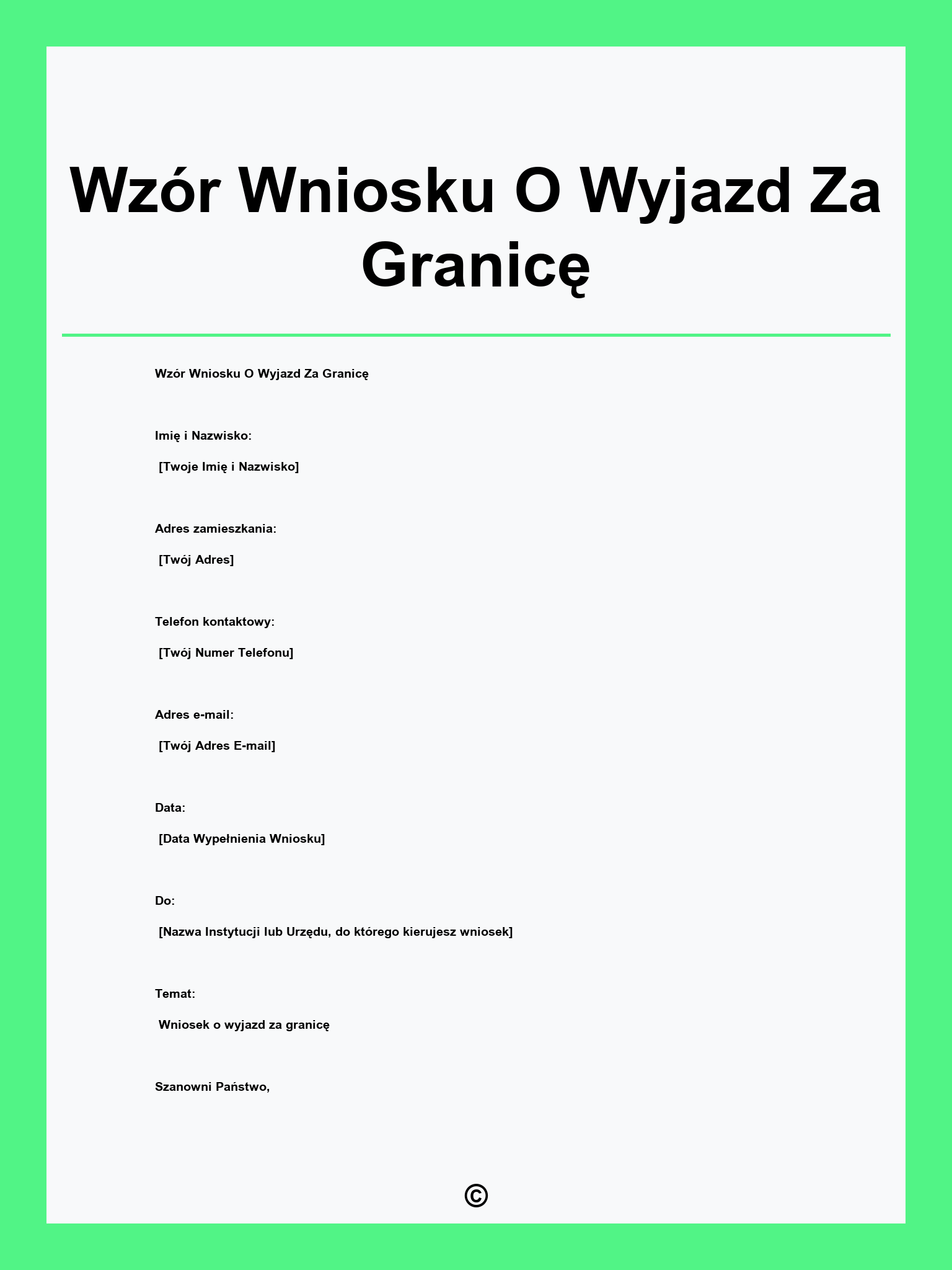 Wzór Wniosku O Wyjazd Za Granicę