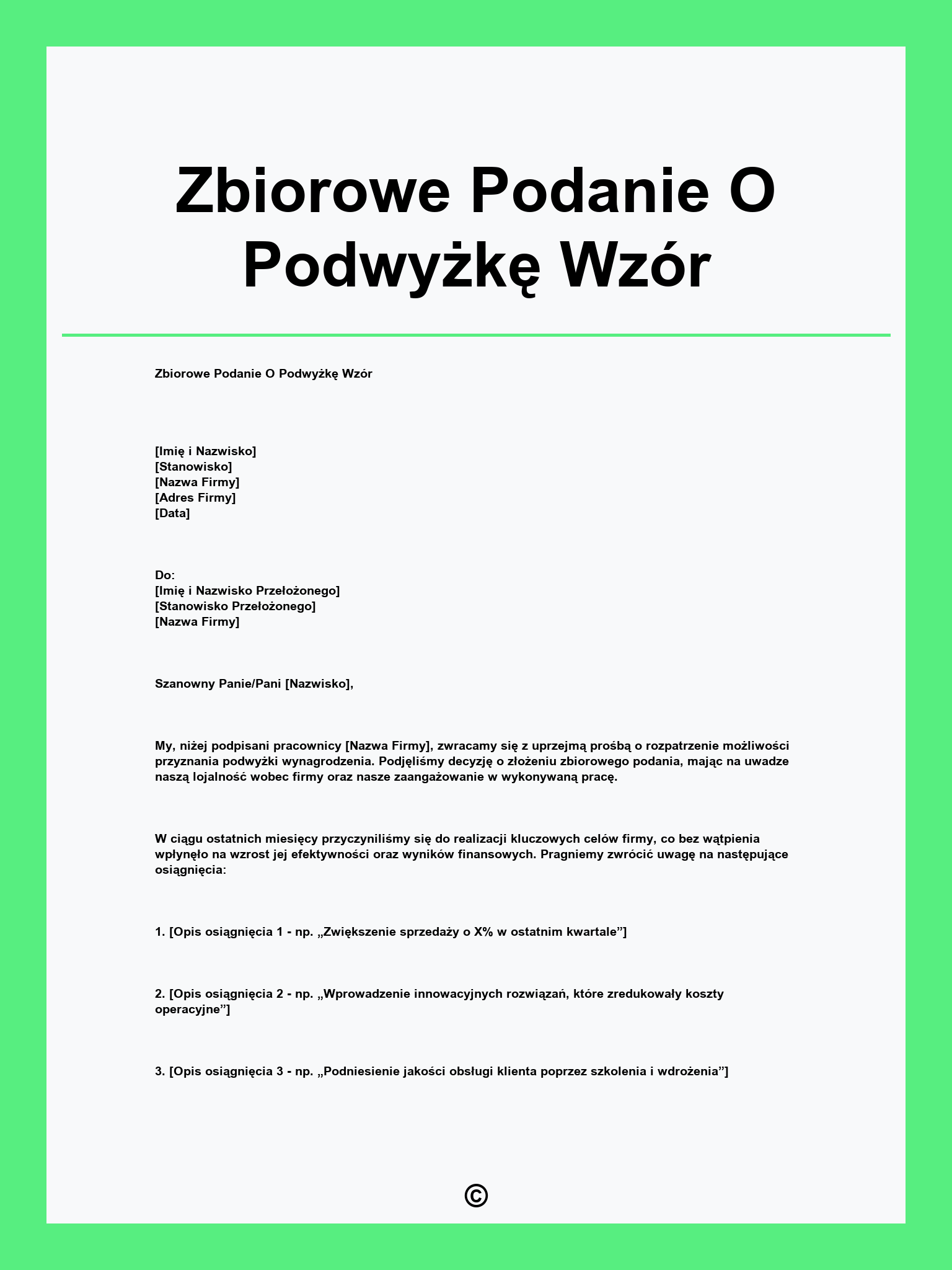Zbiorowe Podanie O Podwyżkę Wzór